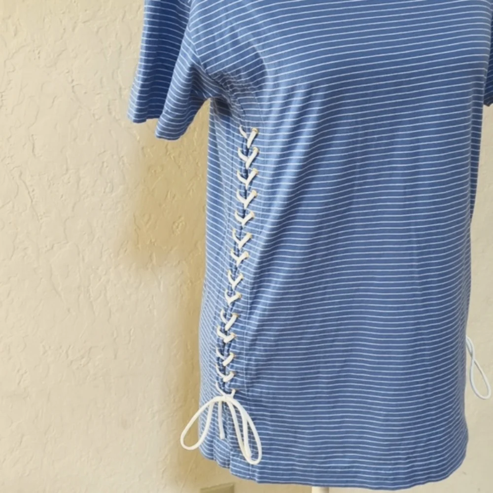 J. Crew Sky Blue/White Striped Side Lace Up Tunic Cotton T-Shirt Size Small